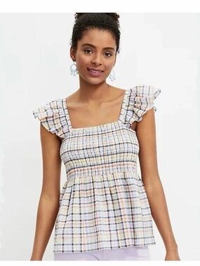 Ann Taylor LOFT Smocked tank top size XS Peplum Babydoll HTF like new colorful